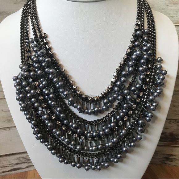 Vera Wang Jewelry - Vera wang gray beaded bib statement necklace